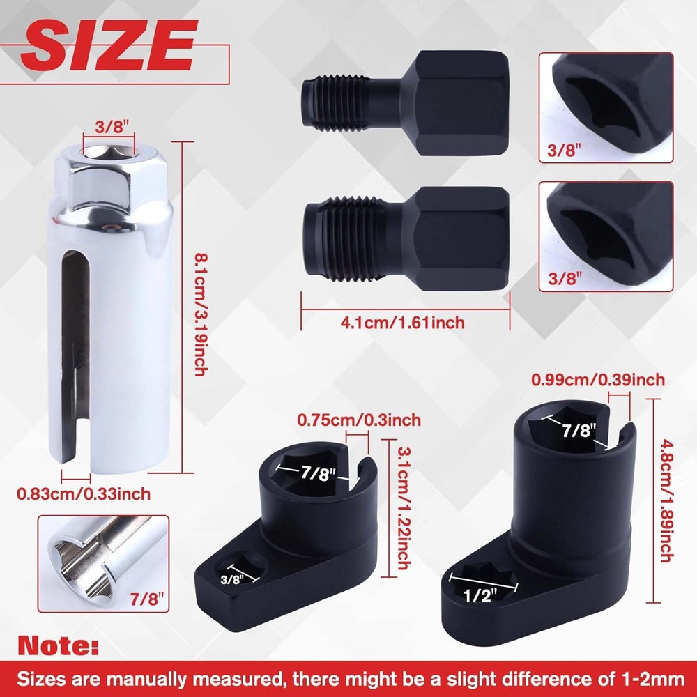 5Pcs O2 Oxygen Sensor Socket Wrench 3/8" 1/2" 22mm Auto Repair Installer Tool