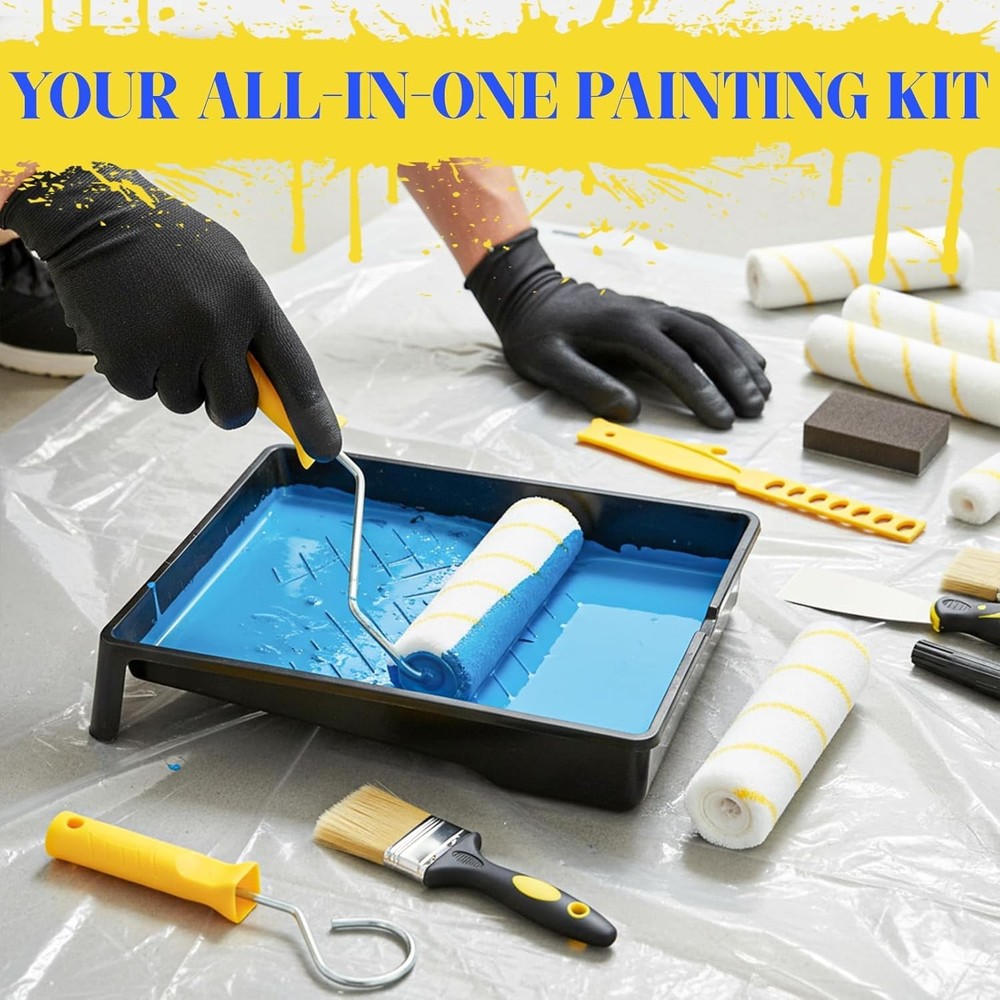 18-Piece Paint Roller Kit with 3.3ft Reinforcing Extension Pole, 4" & 9" Roll...