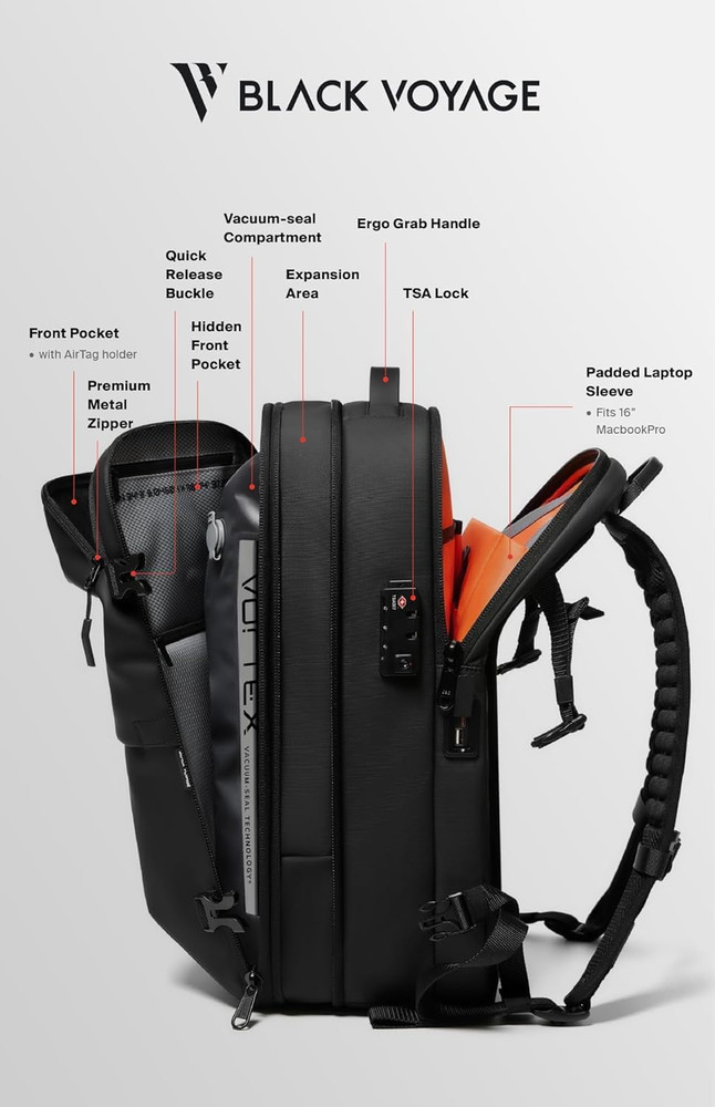 Vortex Vacuum Seal Travel Backpack 60L Expandable Air Compression System Water R
