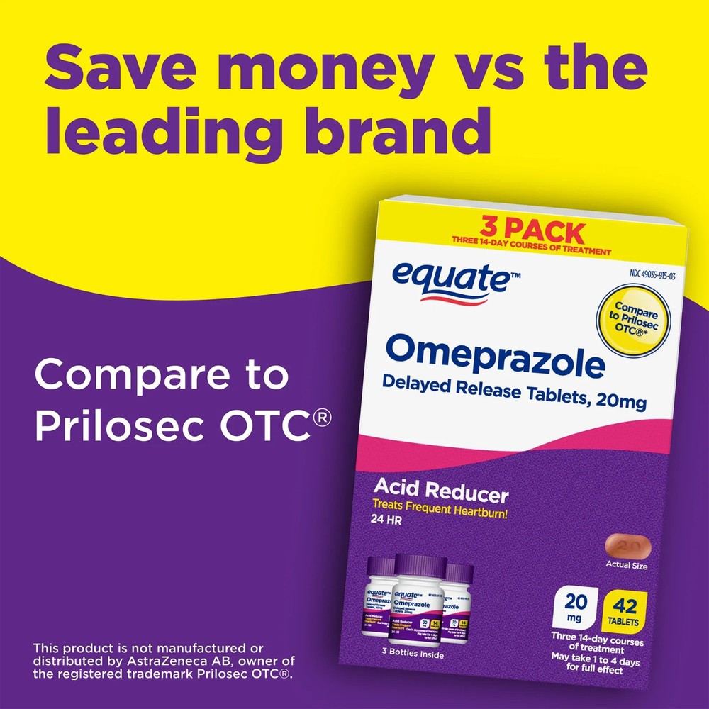 Equate Omeprazole 20mg Delayed Release Acid Reducer Tablets 42 Tablets