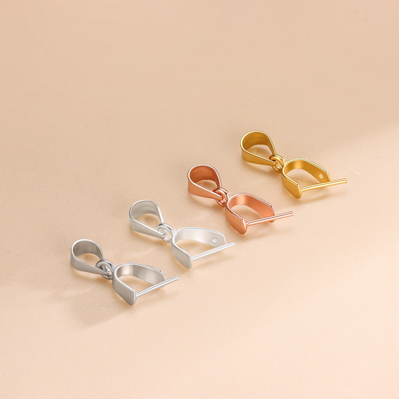 S925 Sterling Silver Pinch Bail Clip Pendant Clasp Connector Findings Gold Rose