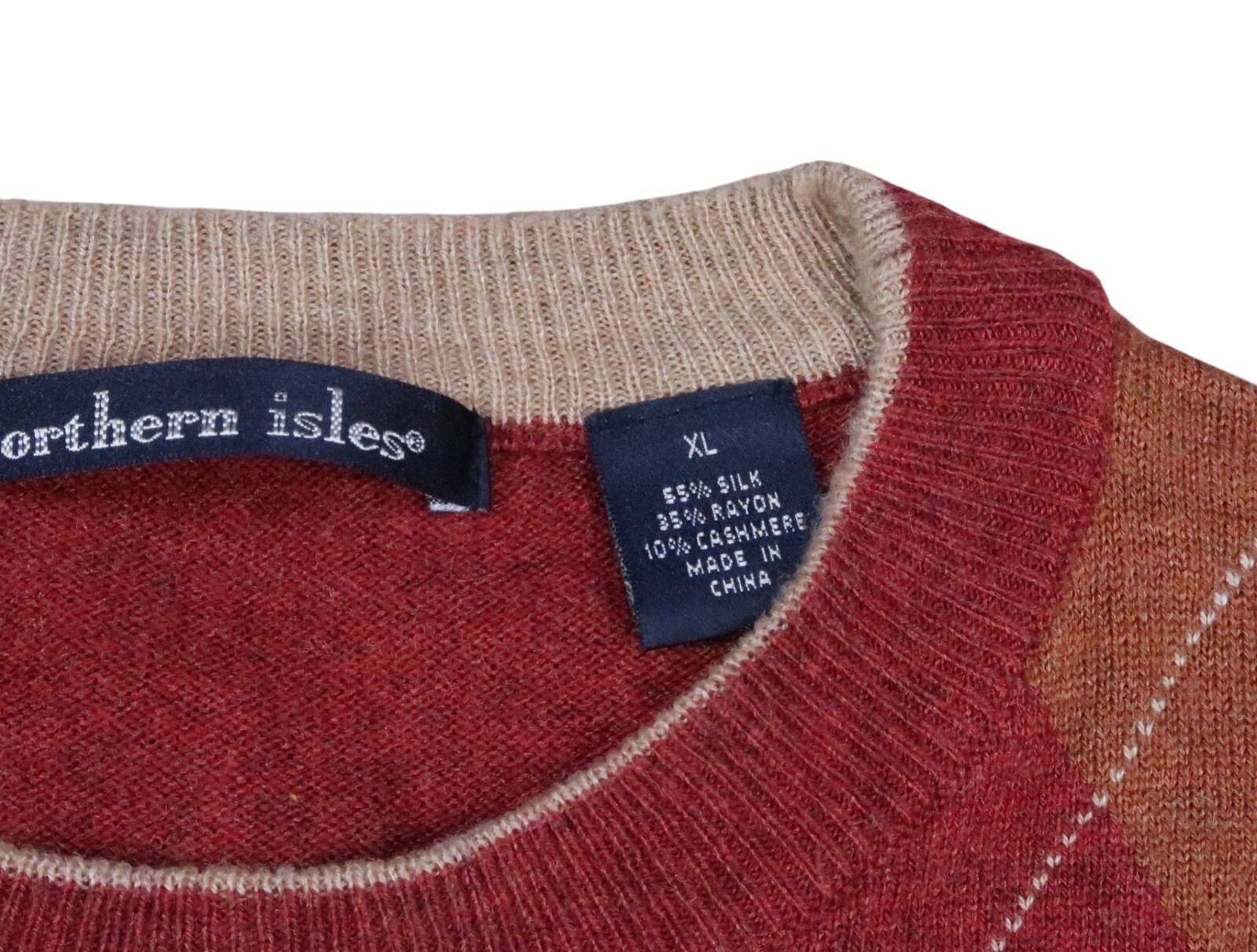 northern isles silk rayon cashmere ARGYLE sweater lightweight men xl long sleeve