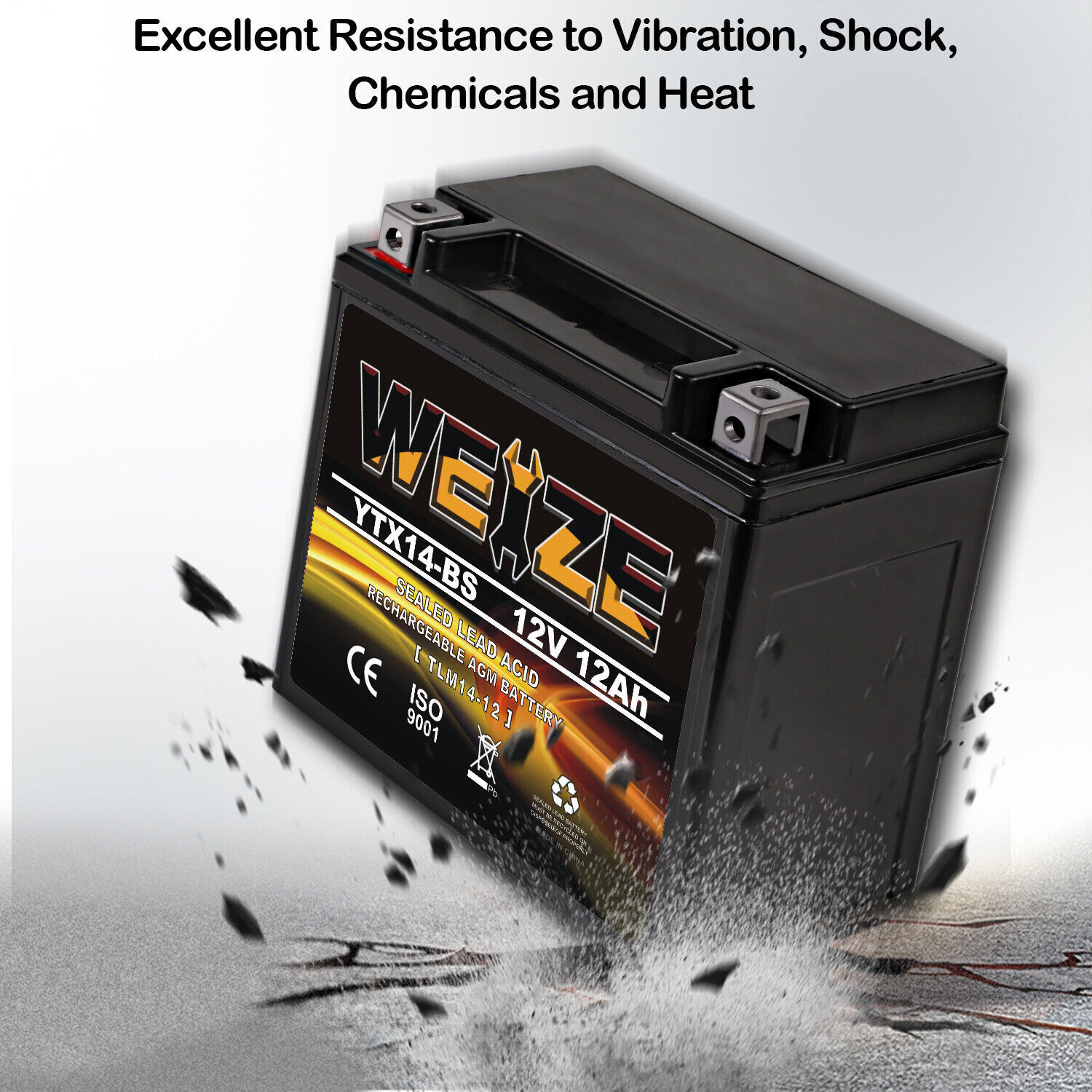 Weize YTX14-BS ATV Battery High Performance - Maintenance Free - Sealed ETX14 BS