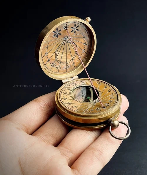 Handmade Antique Style Thread Brass Compass Nautical with Leather Case | Pocket