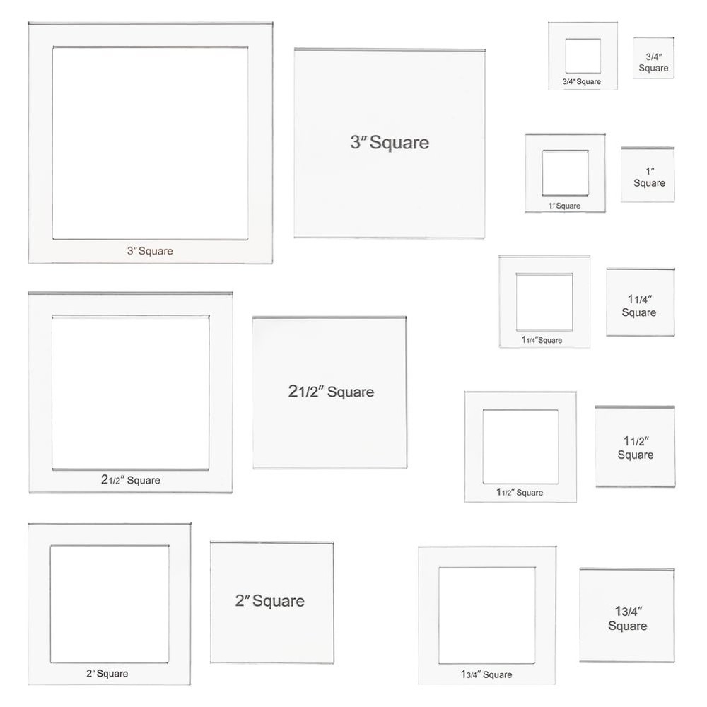 16-Size Square Quilting Template 6mm Thick Acrylic Ruler for Patchwork Cutting