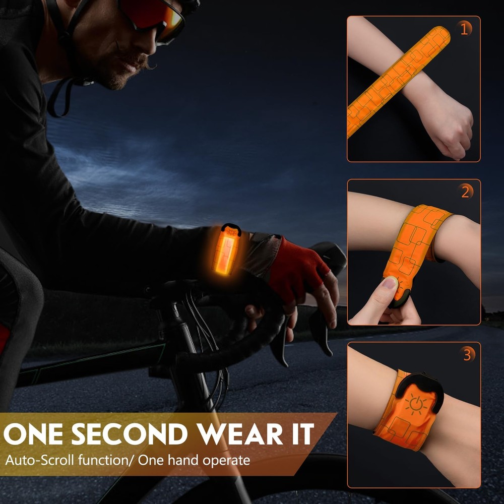 Simket Reflective LED Armband Rechargeable for Running(2 Pack), orange