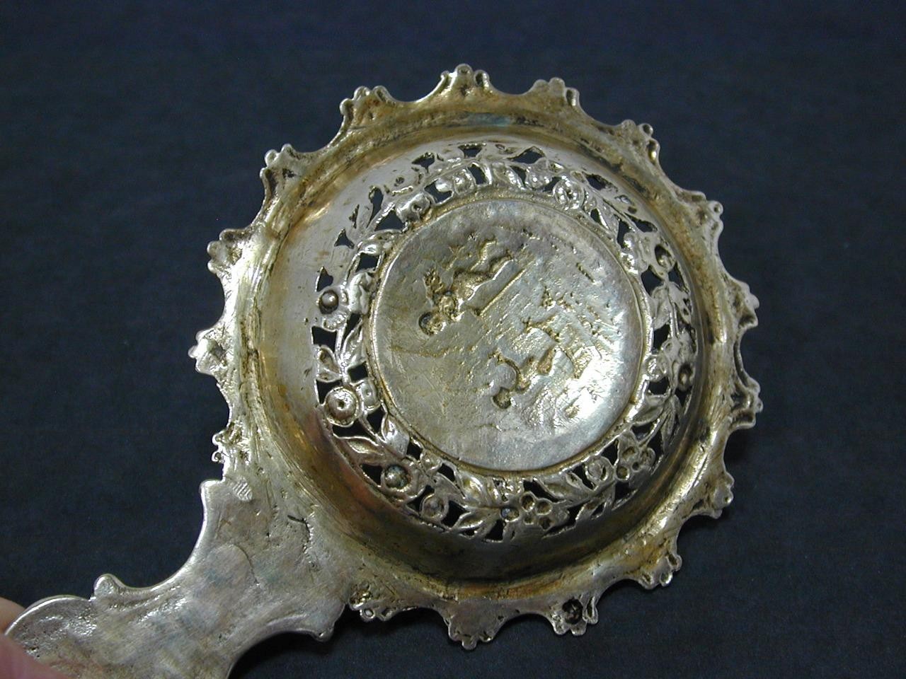 Antique Hanau Fredrich Reusswig 800? Silver Tea Strainer Rococo Repousse Germany