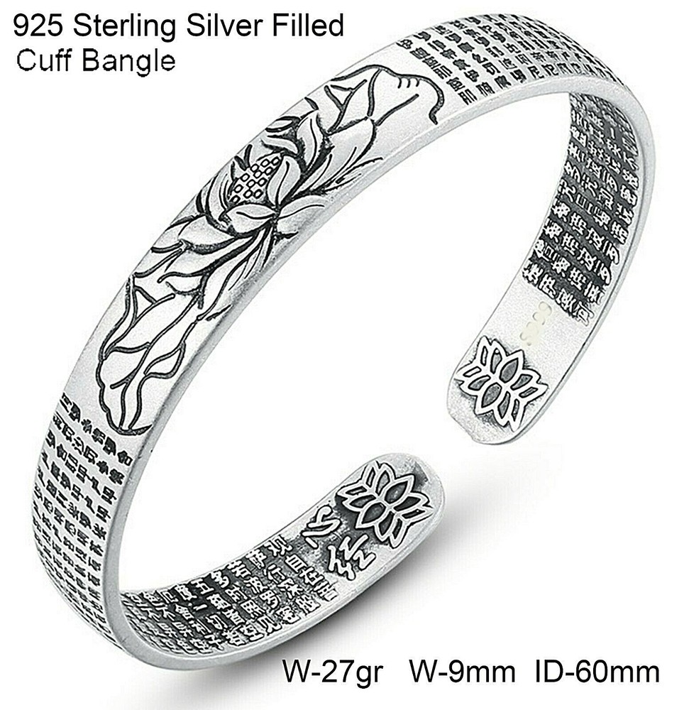 Bangle Real 925 Sterling Silver Solid Adjustable Filled Engraved Cuff Bracelet