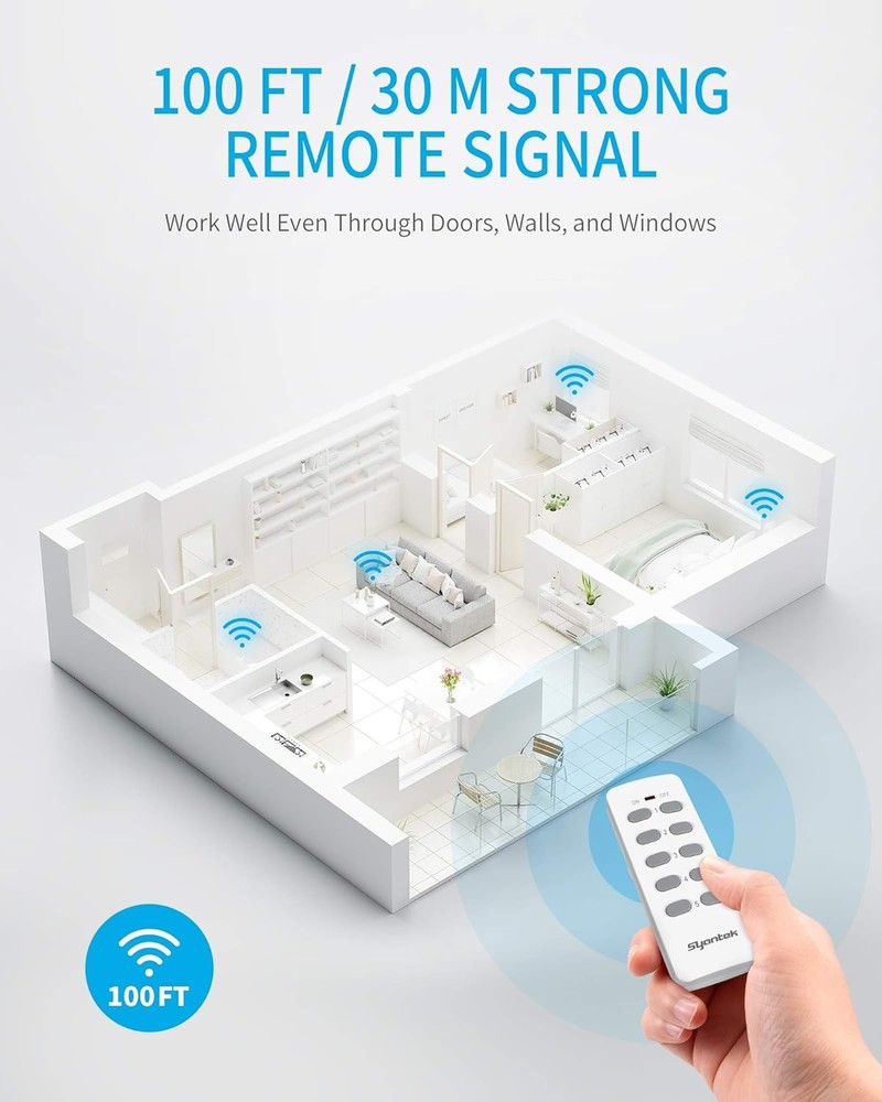 Remote Control Light Switch Kit with 5 Outlets & 2 Remotes, 100 ft Range