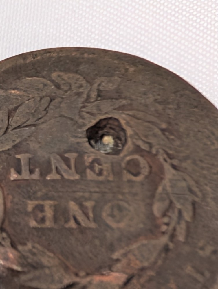 1838 Coronet Head Large Cent Damaged Pitted Hole