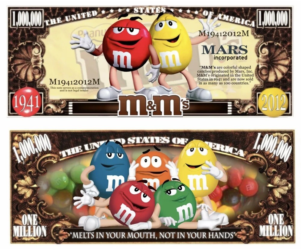 5 Pack M&M's Chocolate Candy 1 Million Dollar Bill Collectible Novelty Money