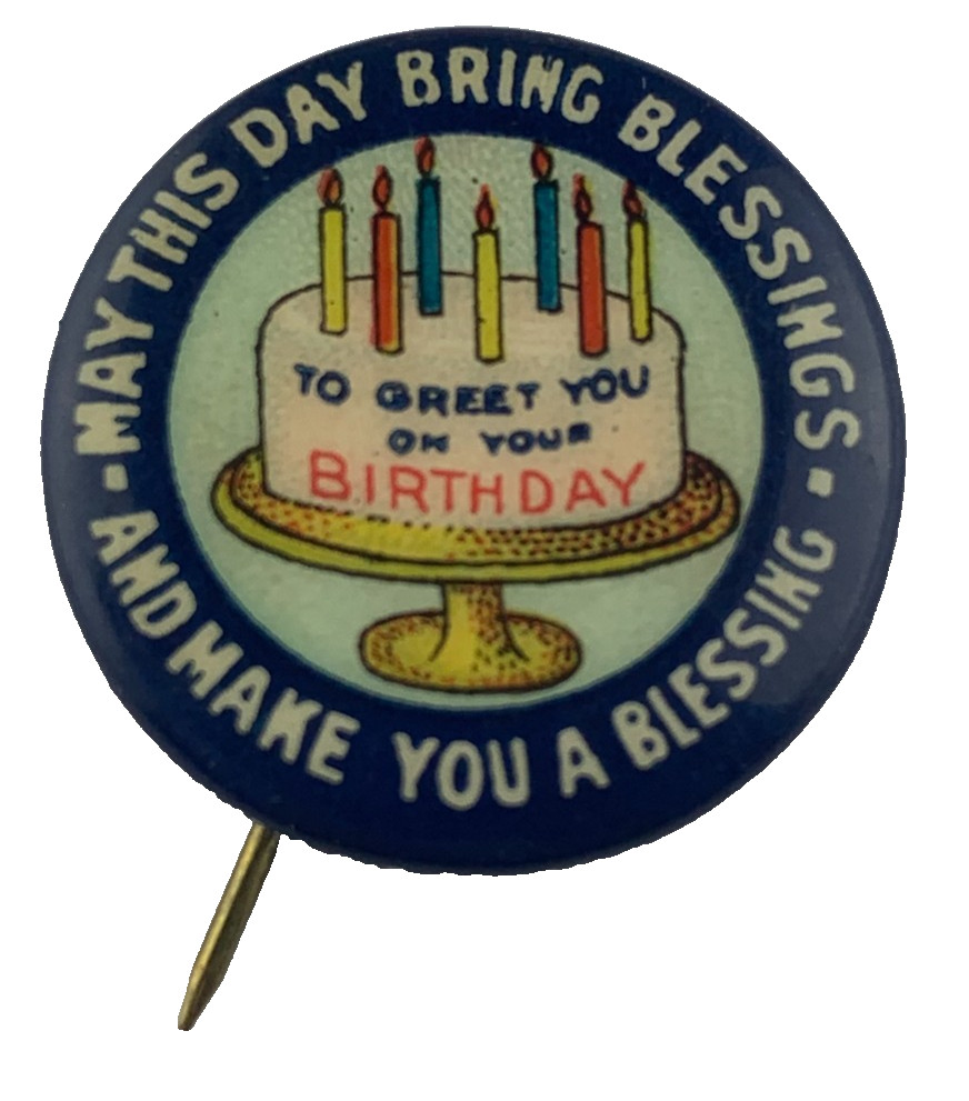 C1940s - Happy Birthday Cake Pinback Button - B13C