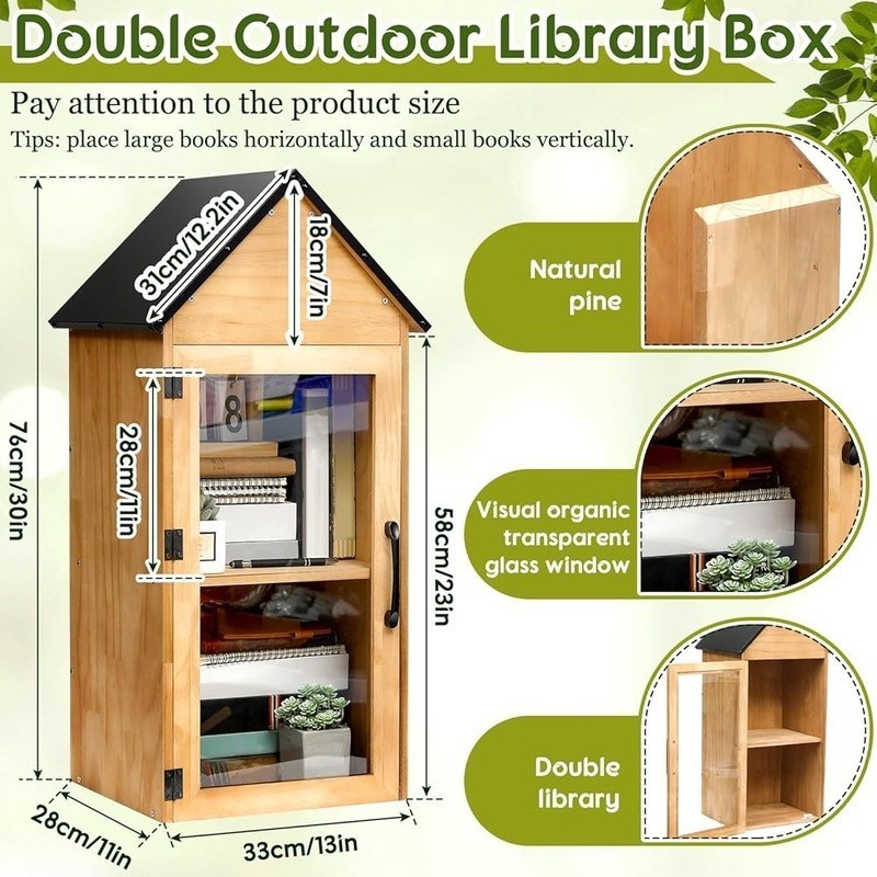 Outdoor Double Decker Book Box Waterproof Library Exchange Storage Organizer New