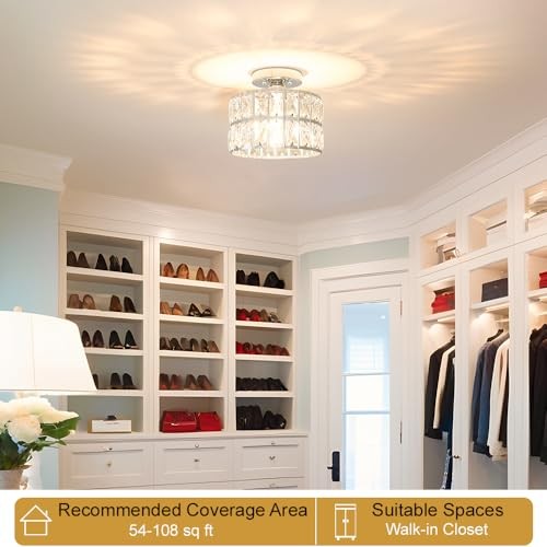 Crystal Ceiling Light Fixture, Modern Crystal 9in - 1 light - A Chrome