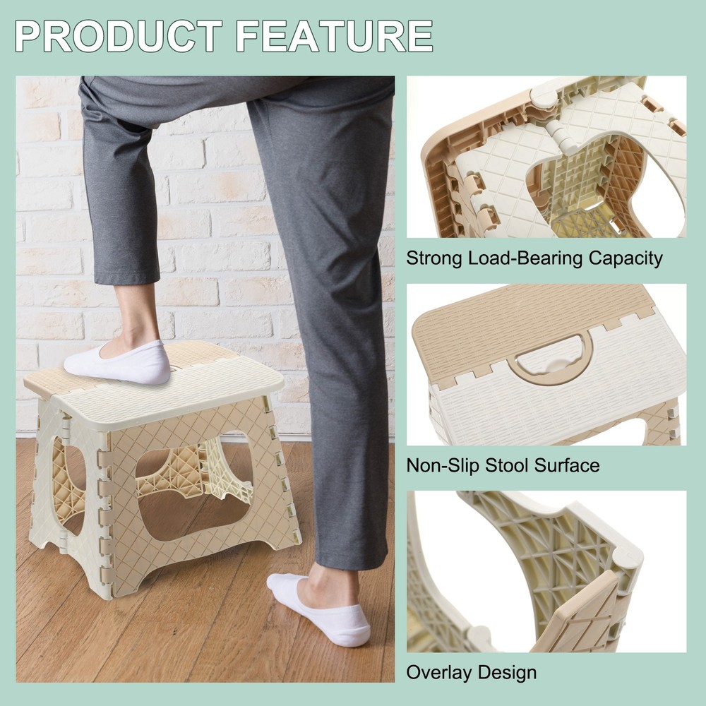 9" Folding Step Stool for Adults 275 lbs Capacity Khaki