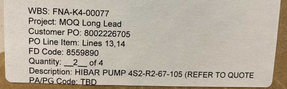 Hibar Systems 4S2-R2-67-105 Metering Pump