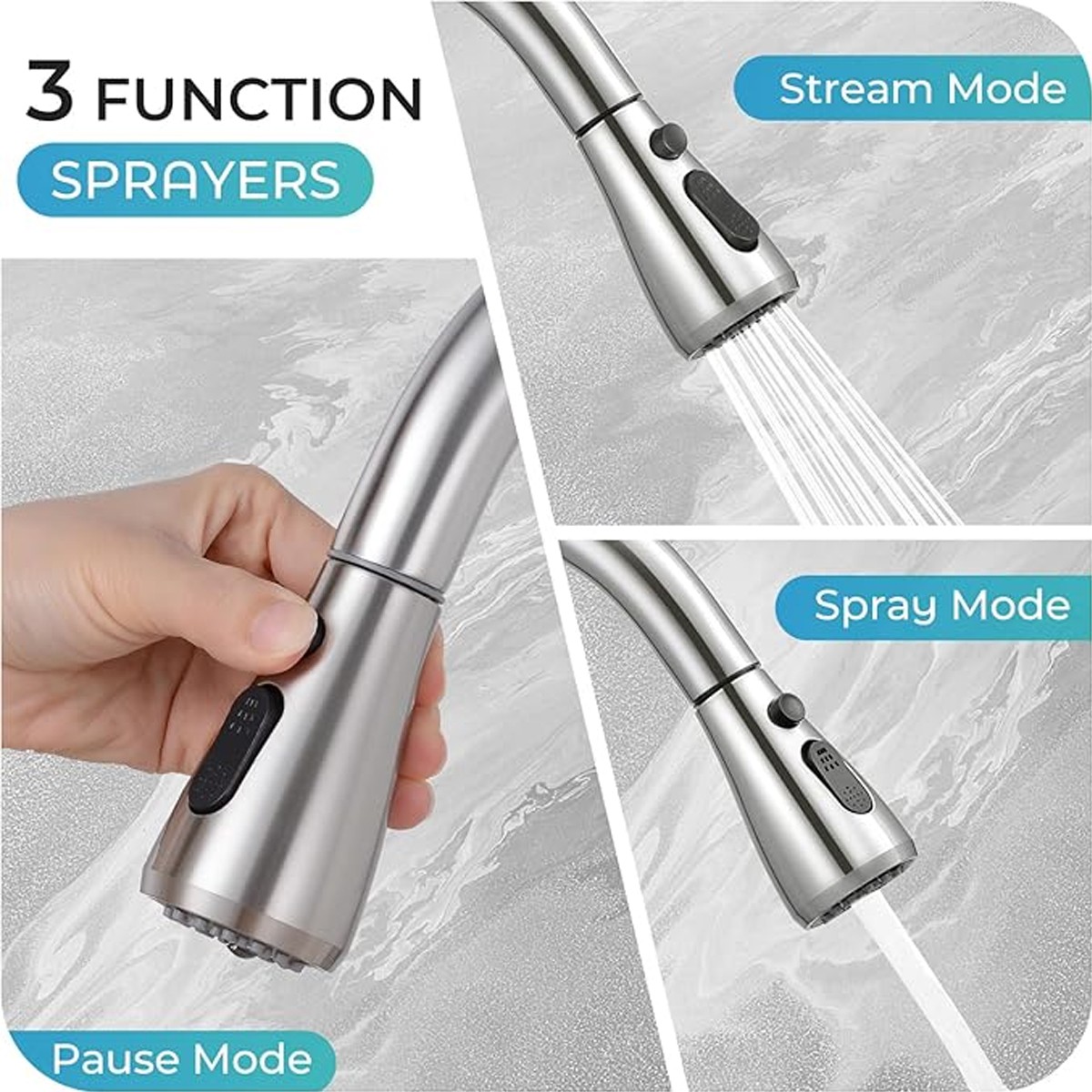Kitchen Sink Faucet Brushed Nickel Single Handle Swivel Pull Down Sprayer Mixer