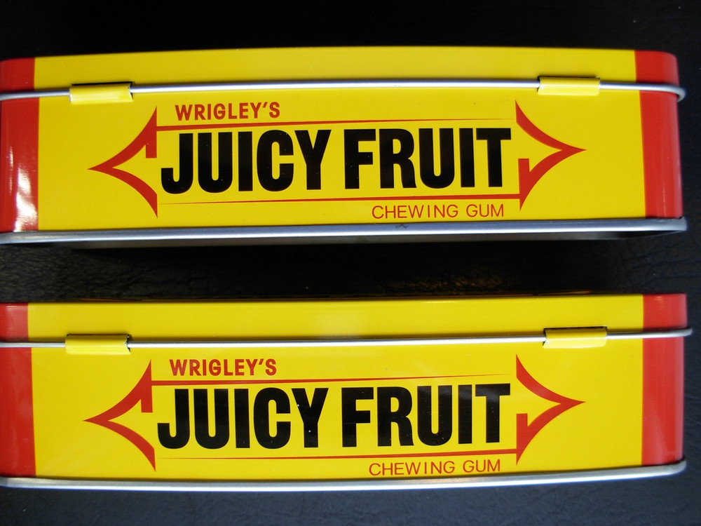 Two Wrigley's Juicy Fruit Tin Containers
