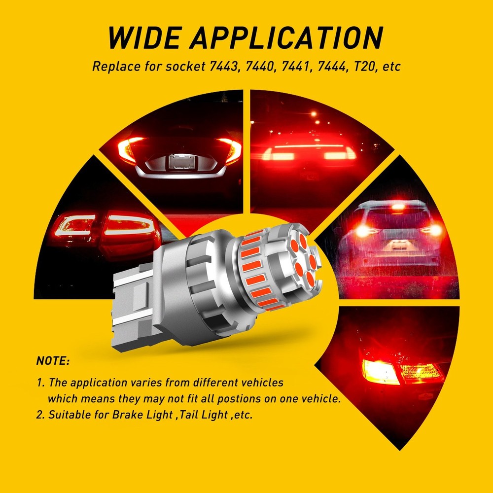 2PCS 7443 7444 LED Red Strobe Flash Blinking Brake Stop Tail Parking Light Bulbs