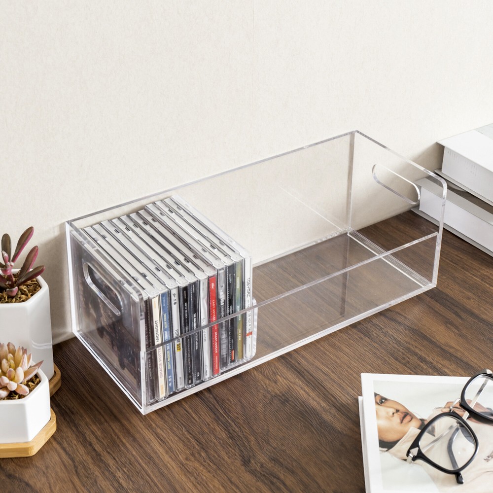 Clear Acrylic Stackable CD Holder Rack, Media Storage Organizer w/ Cutout Handle