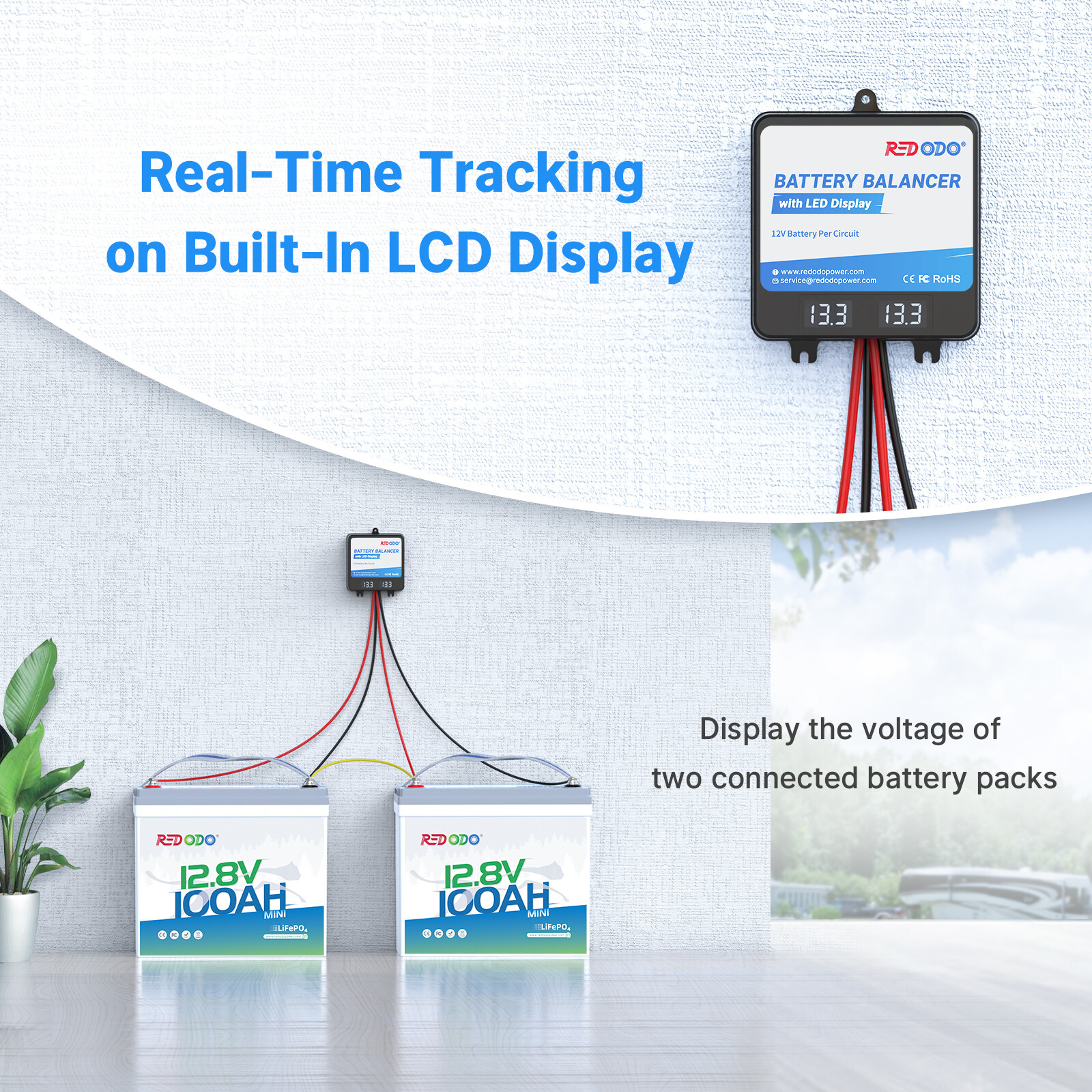 Redodo 24V(2*12V) Battery Balancer with LED Display LiFePO4 For Home RV Solar