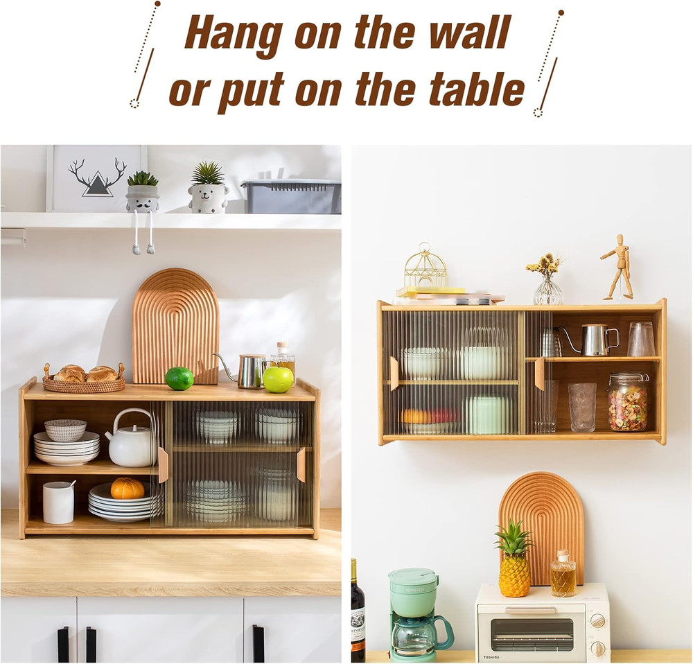 Bamboo Wall-Mounted Kitchen Pantry Cabinet with 2 Doors for Storage