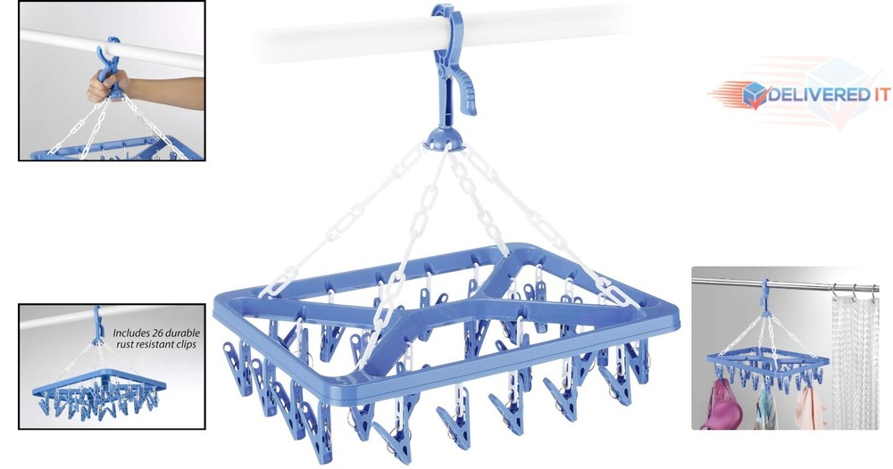 Clothes Drying Rack Plastic 26 Clips Collapsible Adjustable Portable