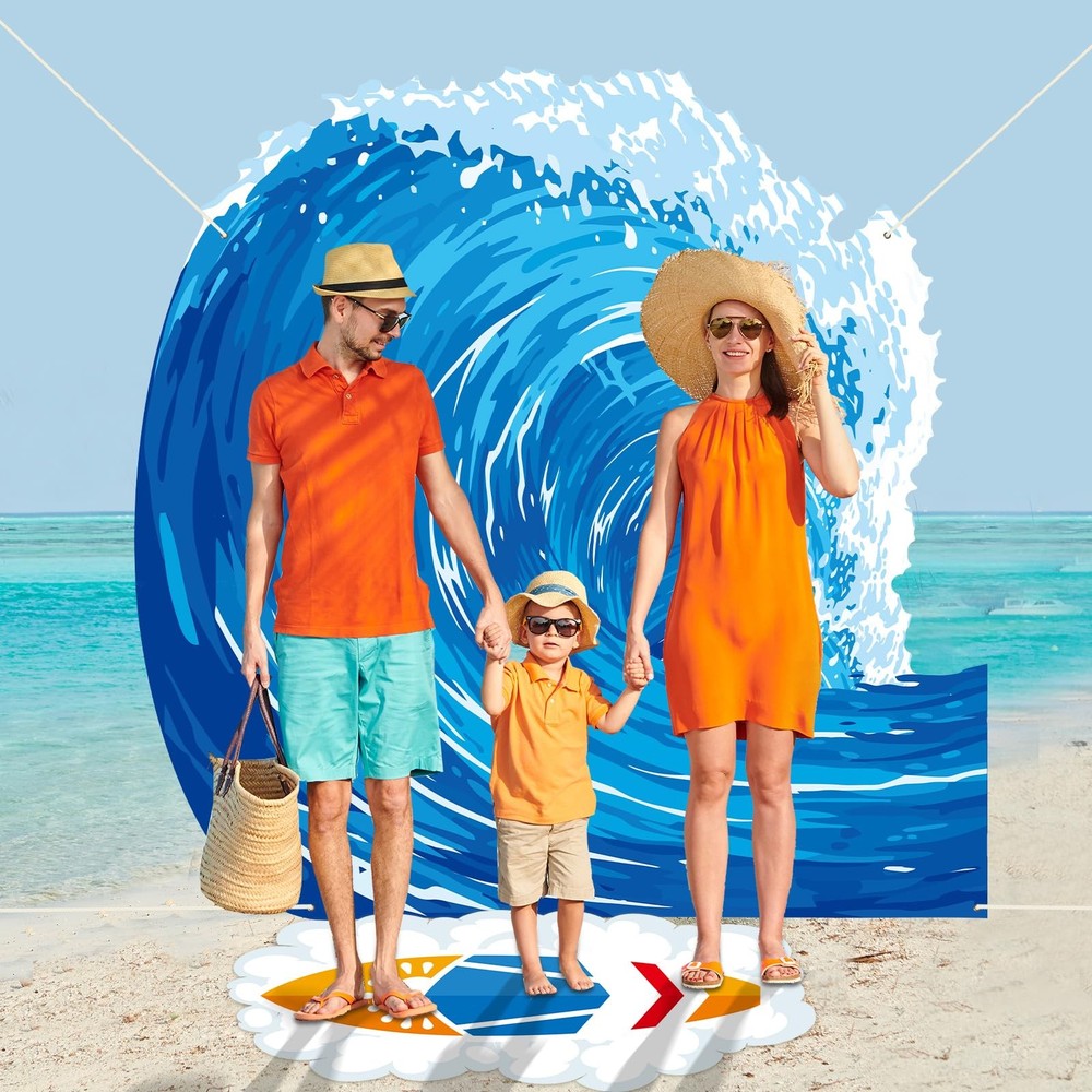 Ocean Waves Backdrop Tropical Summer Sea Wave Backdrop Banner Surfboard Shape...