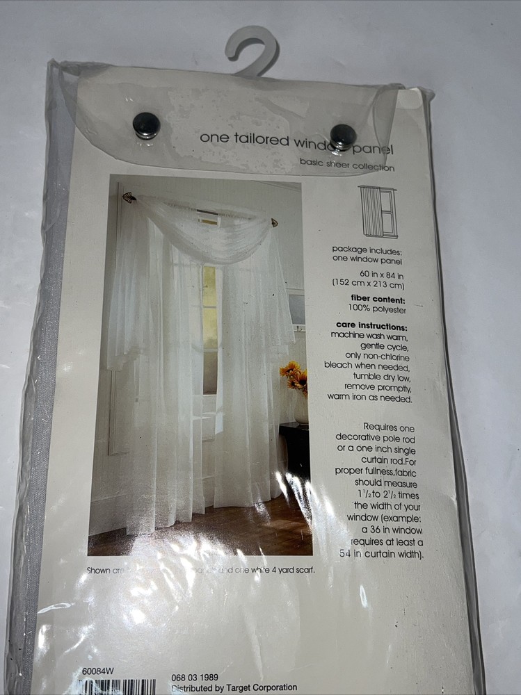 Target Home Collection Basic Sheer White Window Curtain Panel 60" x 84" Vtg New