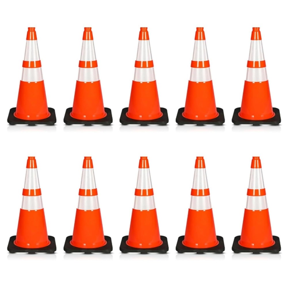 28" Traffic Safety Cones Heavy Duty Construction, Structurally Stable 10 Pack