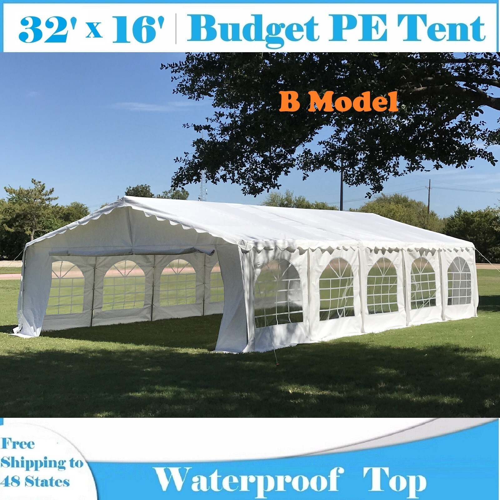 Budget PE Party Canopy - 32'x16' Tent (B Model), Long Bag, and Short Bag