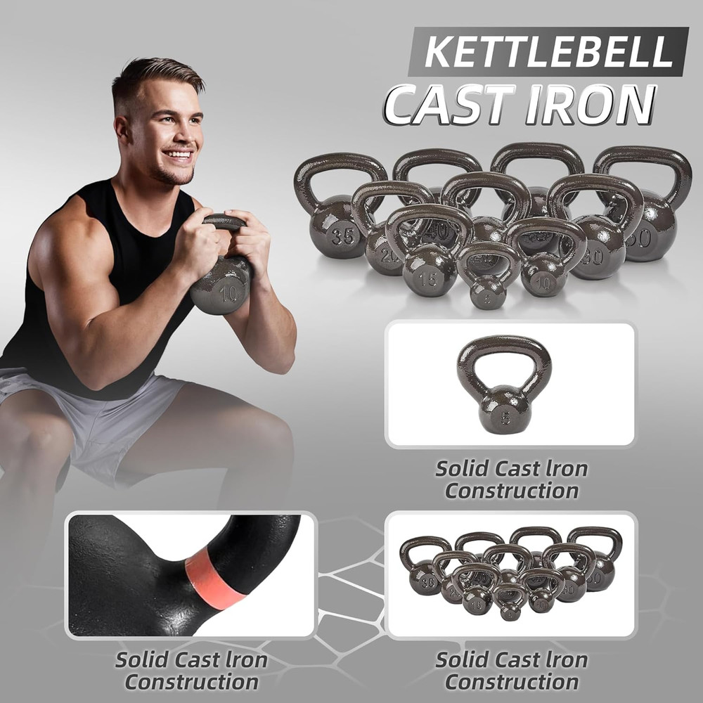 Kettlebell Cast Iron Solid Smooth Weights for Strength Training, Home Workout Gy