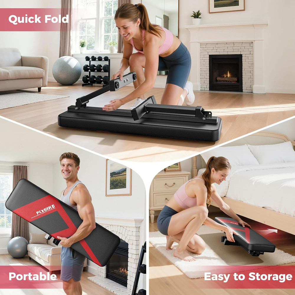 Foldable Flat Weight Bench for Home Gym, Sturdy Strength Training Workout Bench,