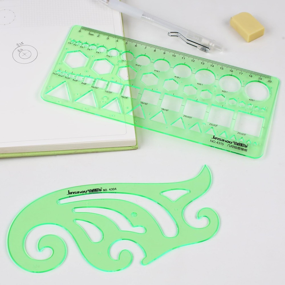 11PCS Geometric Drawings Templates, Drafting Stencils Measuring Tools, Transp...