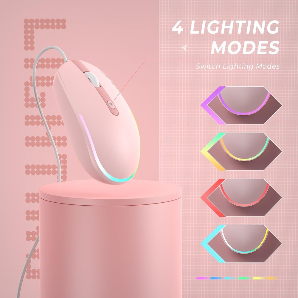 Wired Mouse - USB Computer Mouse Wired with RGB Backlit Optical LED Mouse wit...