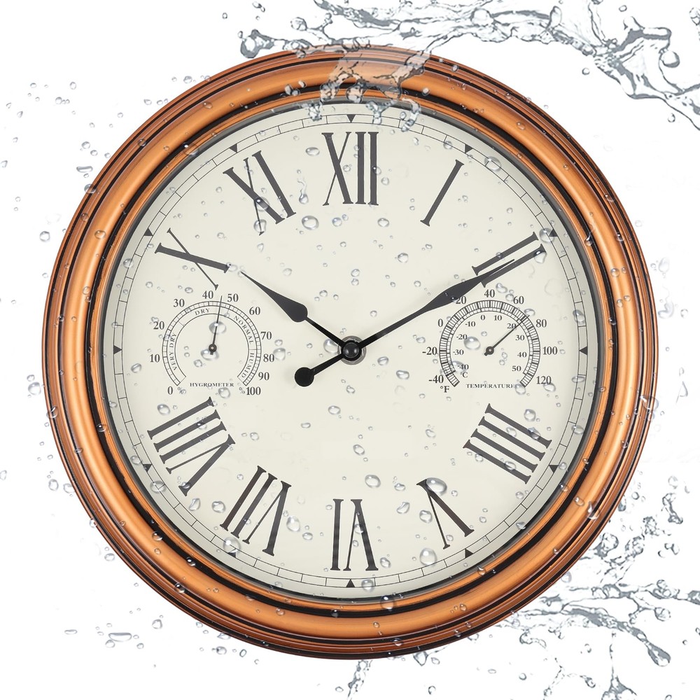 12 inch Outdoor Wall Clock Plastic Waterproof Wall Clock with Temperature & H...