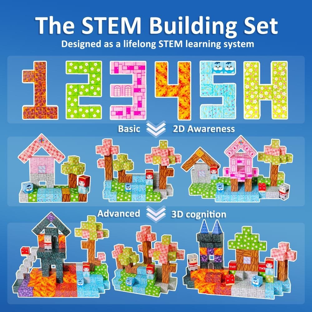 150 pcs Magnetic Stacking Cubes Building Blocks Toy Set for Kids, Boys And Girls