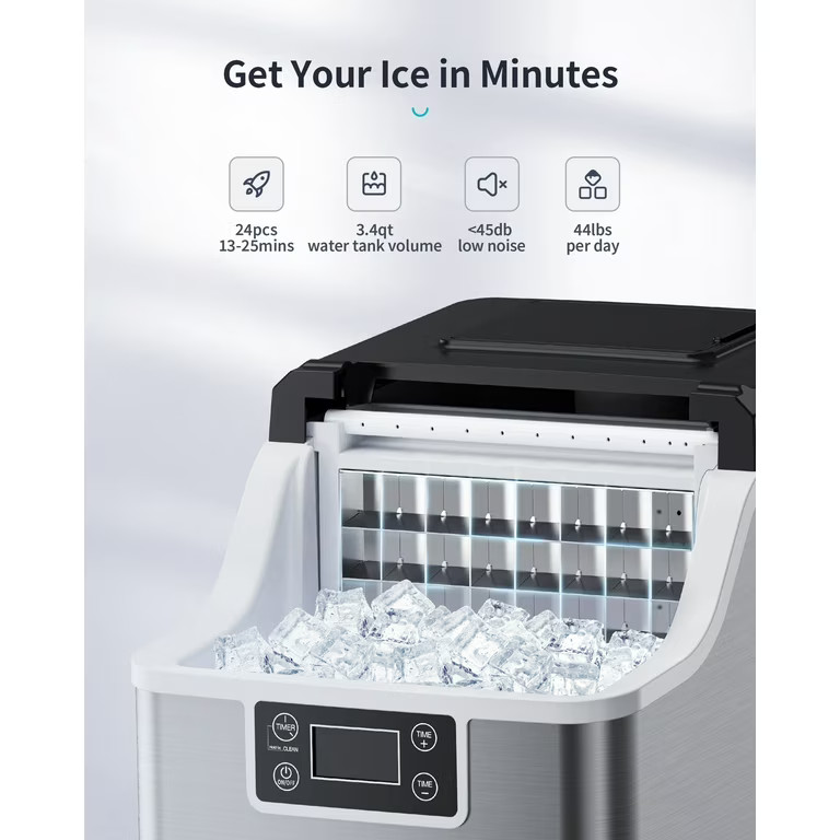 Portable Ice Maker Countertop 44lbs/24H Soft Chewable Pellet Ice Maker Machine