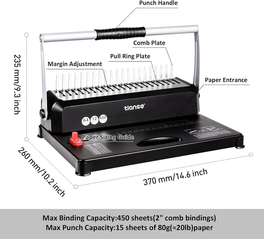 Heavy-Duty Binding Machine: Binds 450 Sheets with Customizable Margin Settings