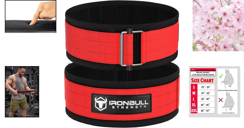 X-Large Red Lifting Belt - Auto-Lock Padded Back Support for Maximum Performance