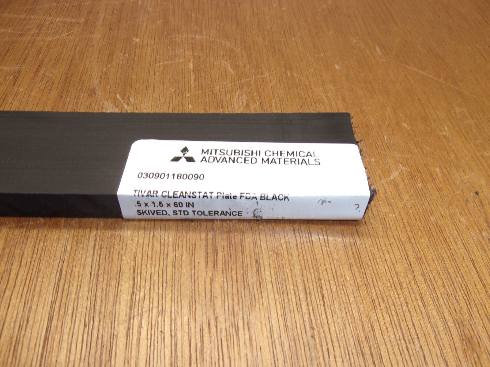 1-1/2" X 1/2" X 10" UHMW PE Tivar Black Flat Bar Plate Stock FDA Compliant