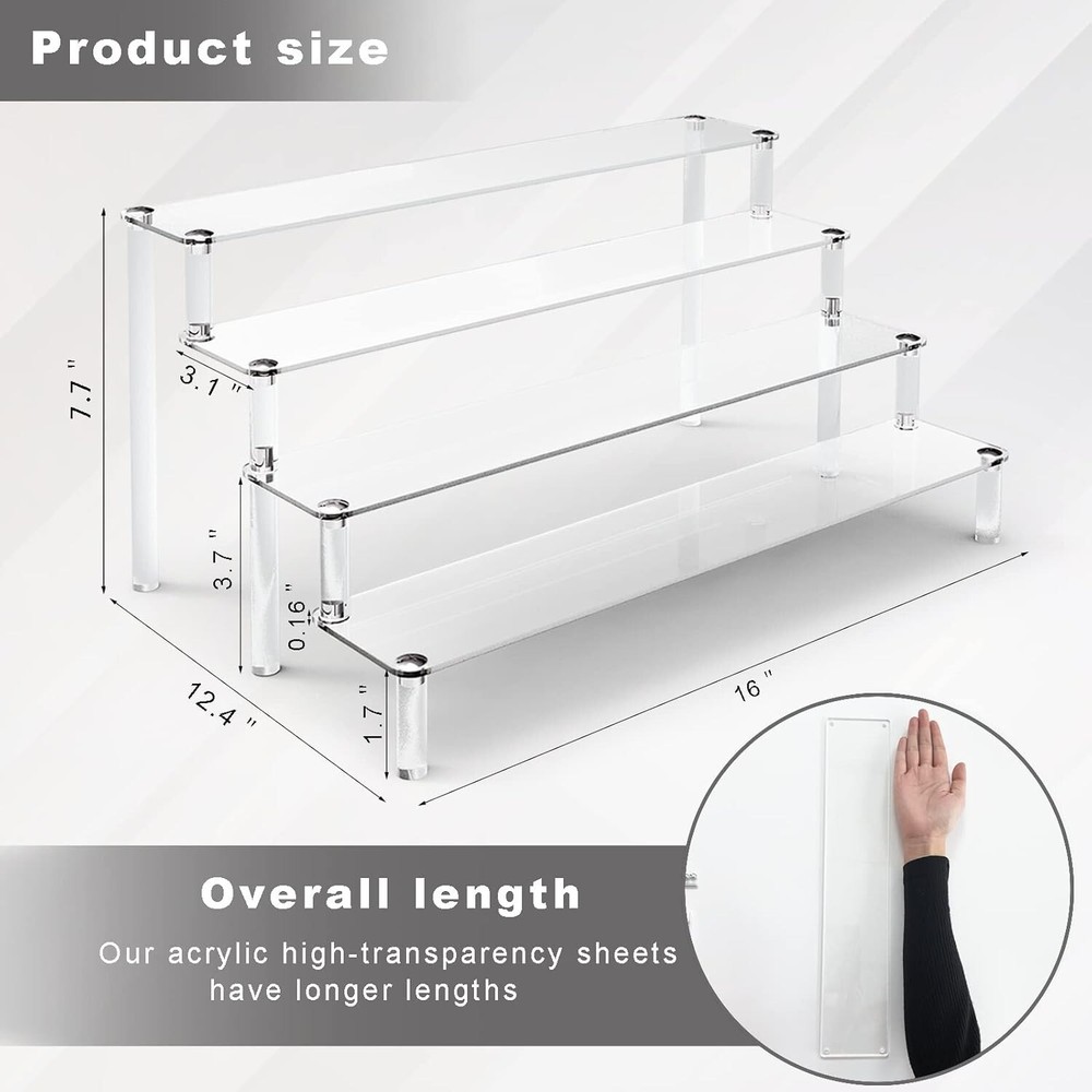 2 Pack 4 Tier Clear Acrylic Display Risers Stand Shelf, Acrylic Stands