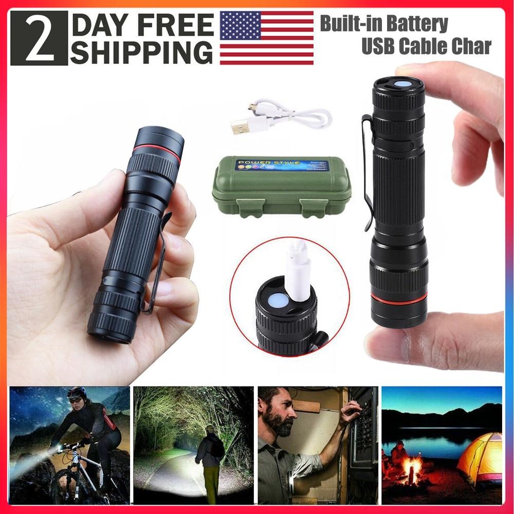2× 990000LM Ultra Bright Small Mini LED Flashlight USB Rechargeable Zoom Torch