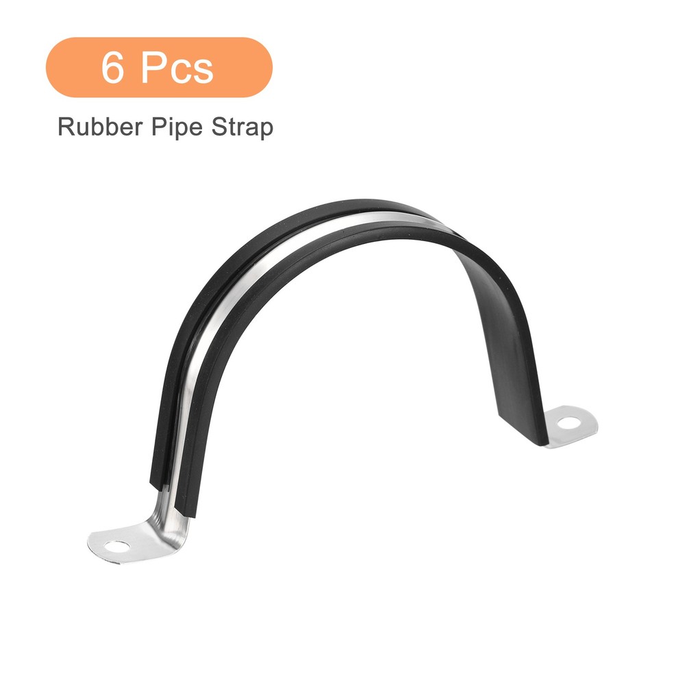 6Pcs - 3" Cable Clamp U Shape Stainless Steel Rubber Cushioned Pipe Strap