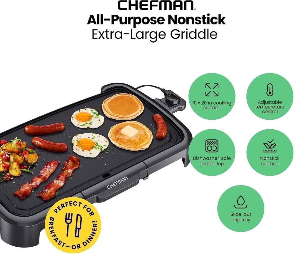 XL Electric Griddle with Nonstick Surface and Removable Temperature Control