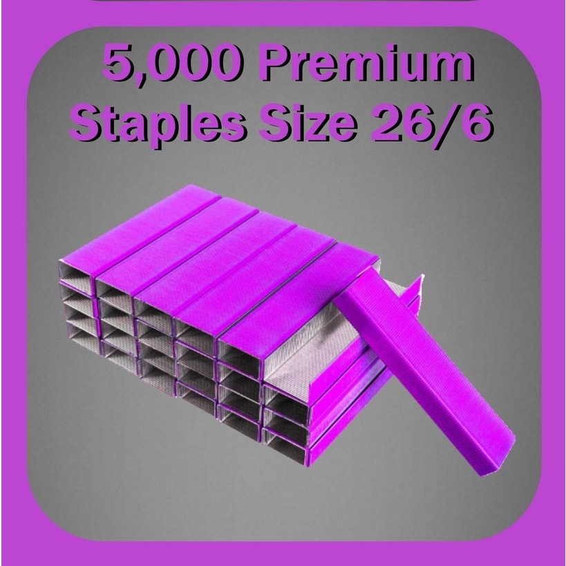 Premium 26/6 Chisel Point Purple Standard Staples 5,000ct Box