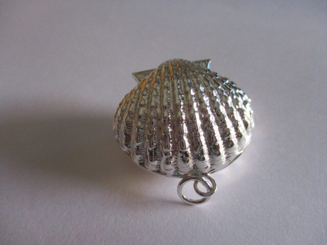 Gorgeous sterling silver pill box pendant shell style engraved both side