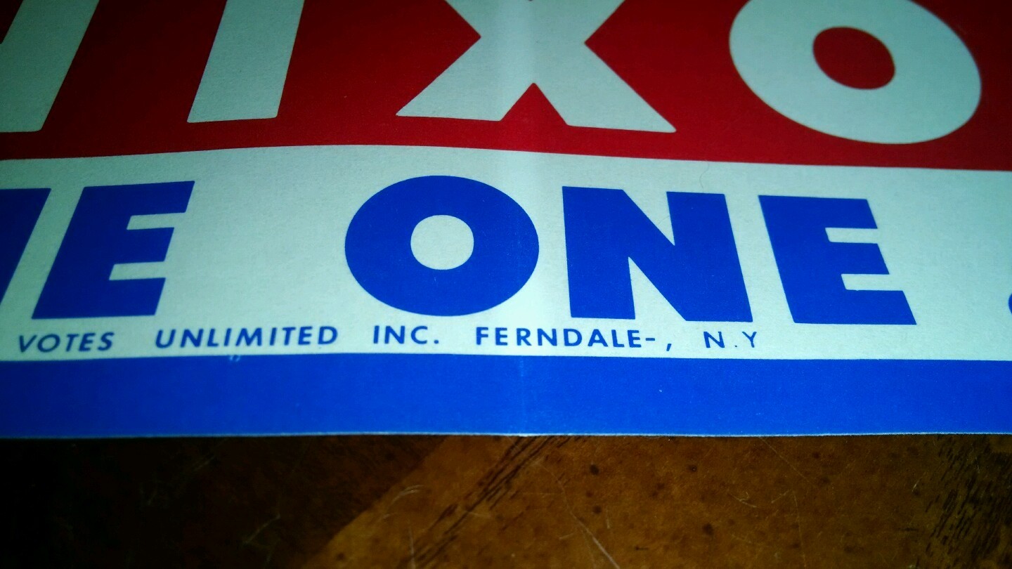 One 1968 Campaign Richard NIXON'S THE ONE! for President Bumper Sticker (4786)