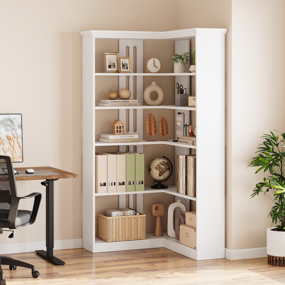 Corner Panel Bookcase 90° Corner Standing Bookcase, Half Back Panel, White