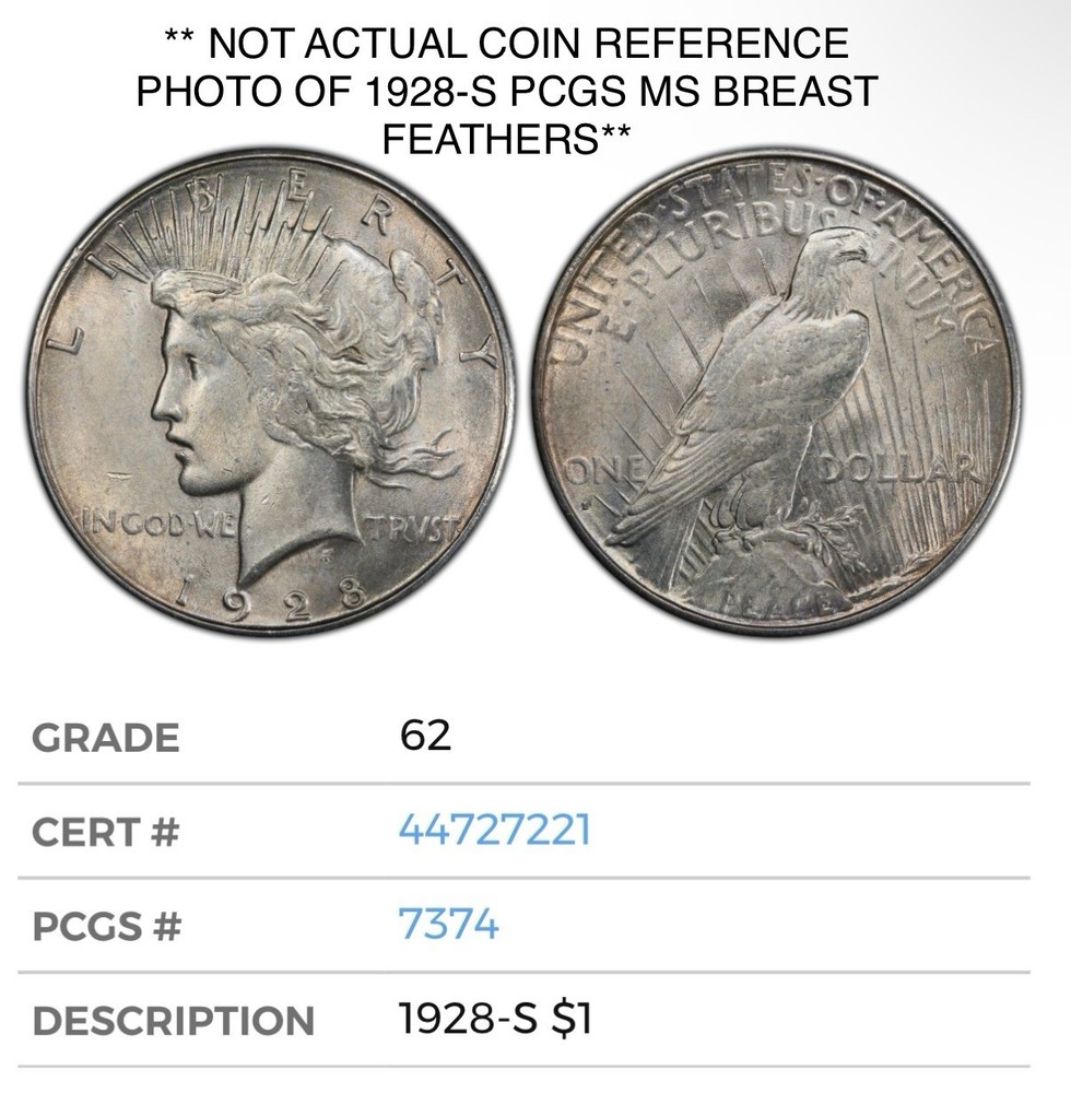 1928-S Peace Silver Dollar $1, AU/Uncirculated, Lightly Cleaned